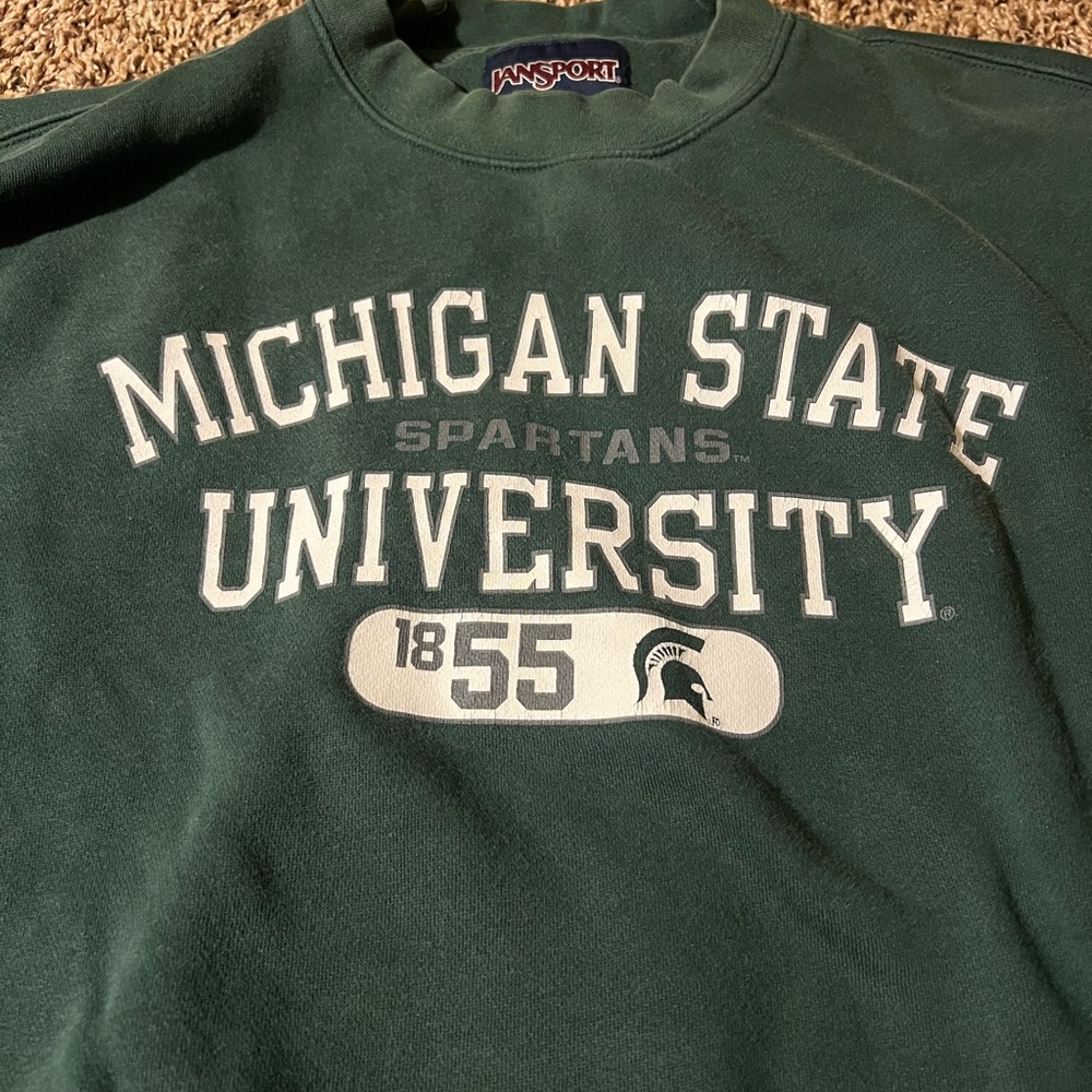 Large Green Vintage Michigan State University Crewneck Sweater